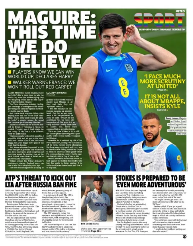 Metro Sport back page. Headline: This time we do believe