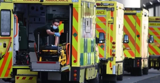 Ambulances line up outside Royal London Hospital