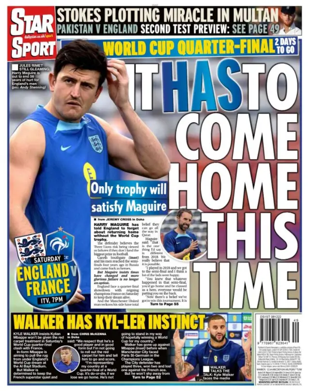 The Star back page with headline: It has to come home this time