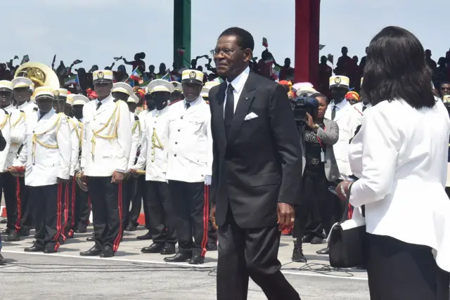 Equatorial Guinea President Teodoro Obiang Nguema Mbasogo arrives in Malabo on December 8, 2022 at the inauguration ceremony for his sixth seven-year term.