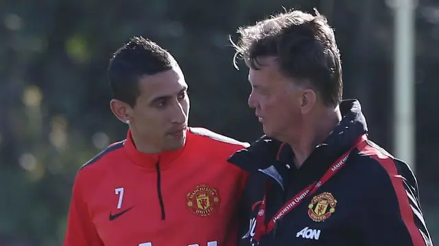 Angel di Maria and Louis van Gaal during their time at Manchester United