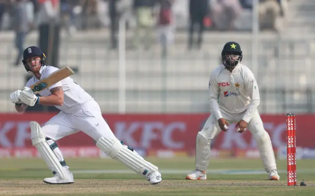 England captain Ben Stokes bats on first morning of second Test v Pakistan in Multan