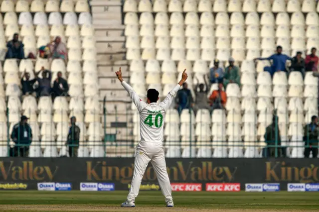 Abrar Ahmed celebrating a wicket