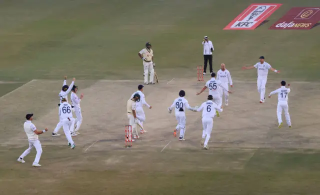 Jack Leach taking the final wicket in the first Test against Pakistan