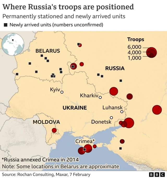 Map showing where Russian troops are positioned