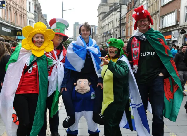 Wales and Scotland fans mingle in Cardiff