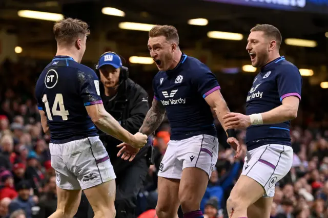 Scotland celebrate Darcy Graham's try