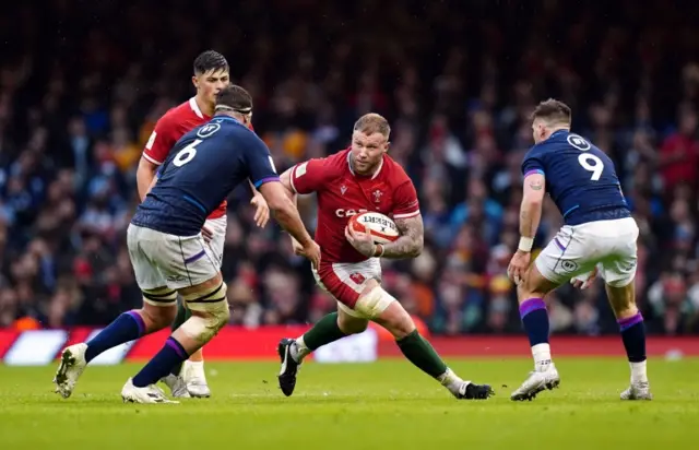 Ross Moriarty carries the ball for Wales