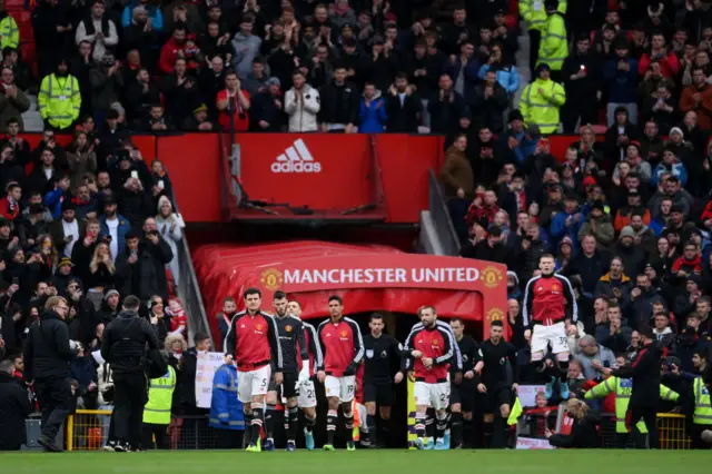 Manchester United emerge from the Old Trafford tunnel ahead of their game against Southampton