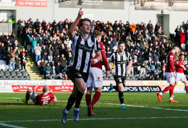 Alex Greive's close-range header has St Mirren ahead at the interval