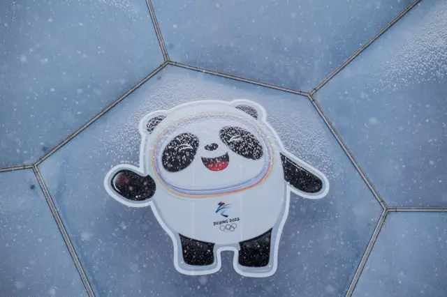 An Olympic mascot in Beijing at the Winter Games