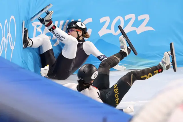 A speed skating crash