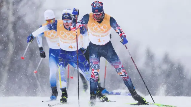 Norway, Sweden and France in the men's 4x10km cross-country relay