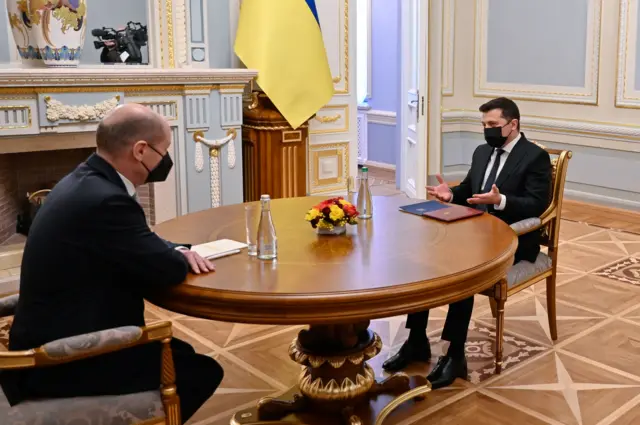 German Chancellor Olaf Scholz meets with Ukrainian President Volodymyr Zelenskiy in Kyiv