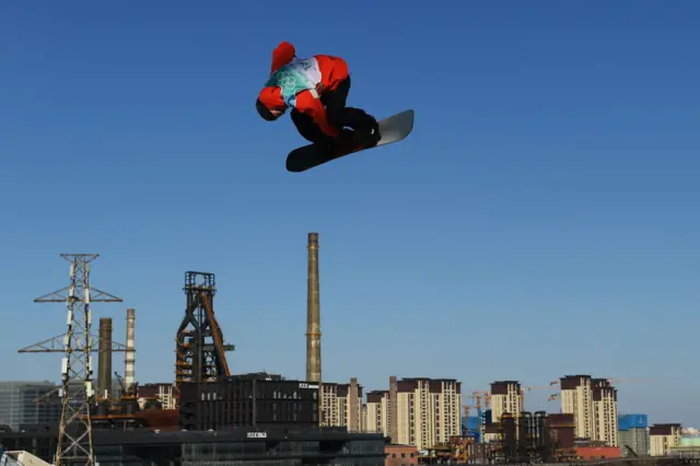 Mons Roisland of Norway in action during the Olympic snowboarding