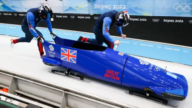 Team GB Two-man Bobsleigh running at start of track