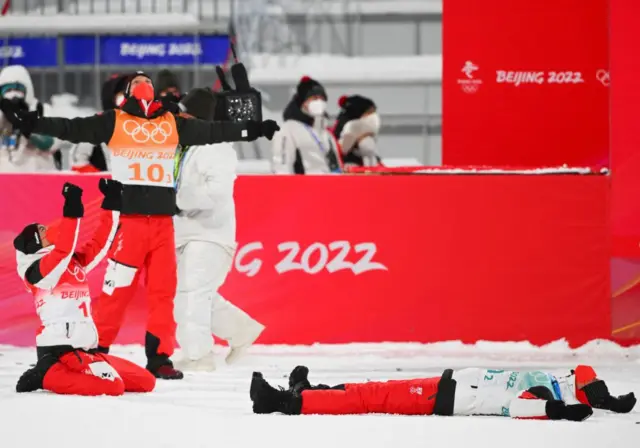 Austria celebrate their gold medal