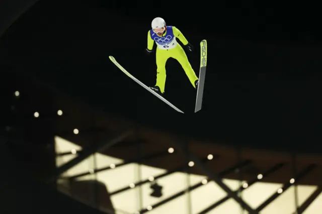 Kamil Stoch in action during the ski jumping event