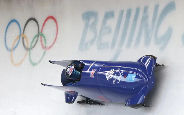 Team GB Bobsleigh on run on track at olympics