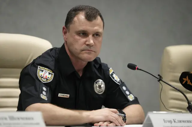 Chief of the National Police Ihor Klymenko at a press briefing in August 2021.