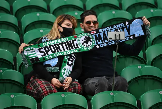 Two fans at Sporting Lisbon v Man City