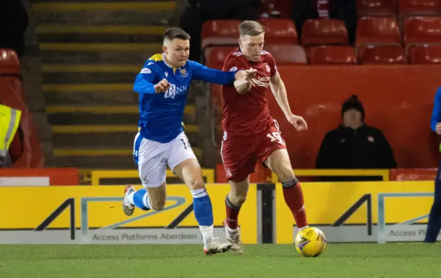 St Johnstone's Glenn Middleton battles with Aberdeen's Lewis Ferguson