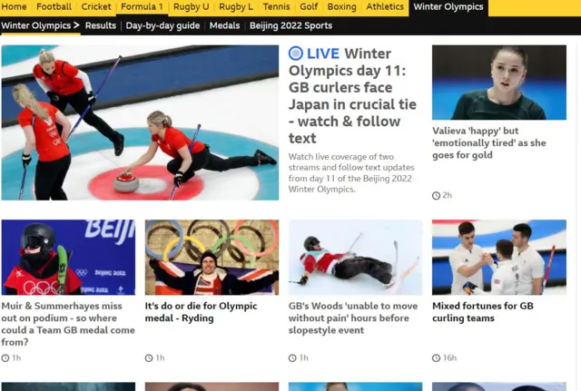 The BBC Sport winter olympic page