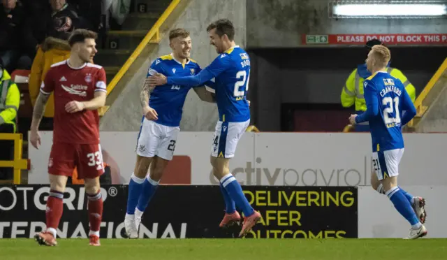 St Johnstone's Callum Hendry celebrates making it 1-0 with Callum Booth