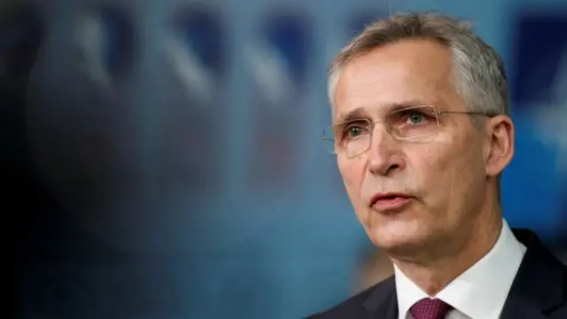 Secretary General Jens Stoltenberg speaks ahead of a Nato defence ministers meeting in Brussels,