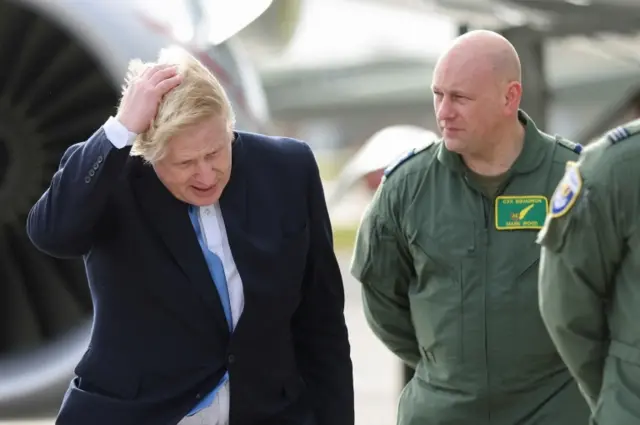 Prime Minister Boris Johnson during his visit to Royal Air Force Station Waddington in Lincolnshire