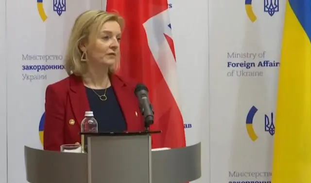 Liz Truss speaking in Kyiv