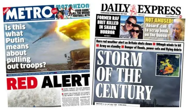 The front page of the Metro and Daily Express