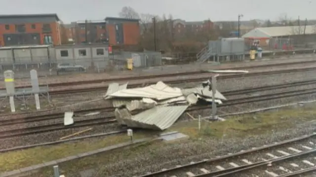 Wreckage on railway line at Banbury