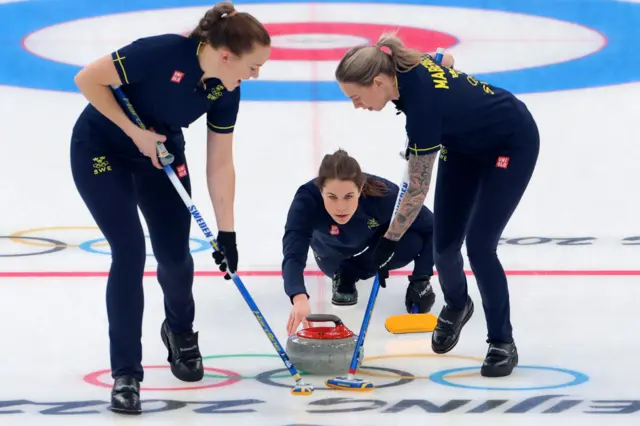 Agnes Knochenhauer, Anna Hasselborg and Sofia Mabergs in action for Sweden