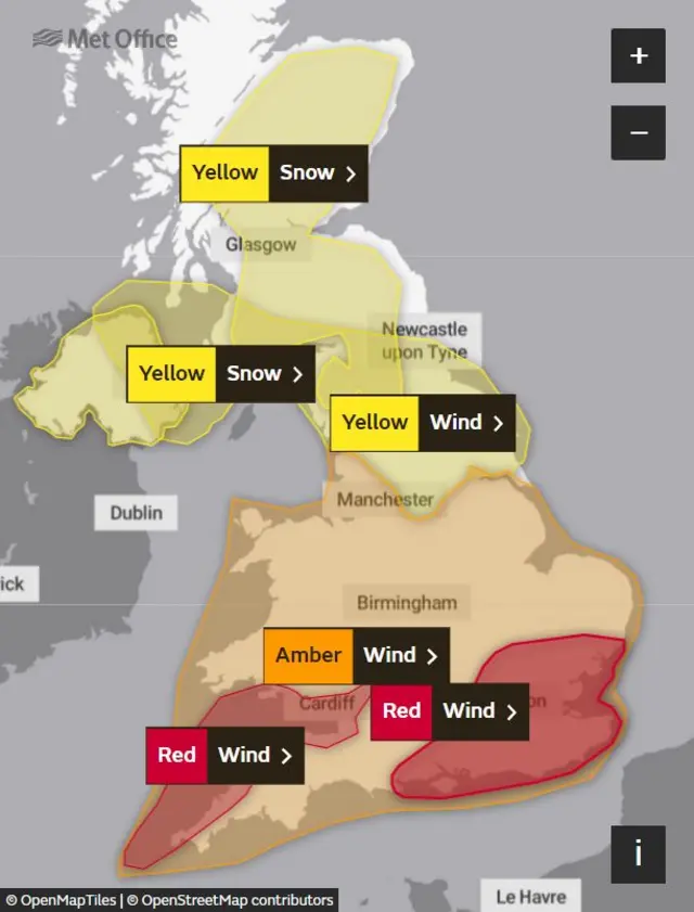 The Met Office has produced a map showing all the weather warnings currently in place