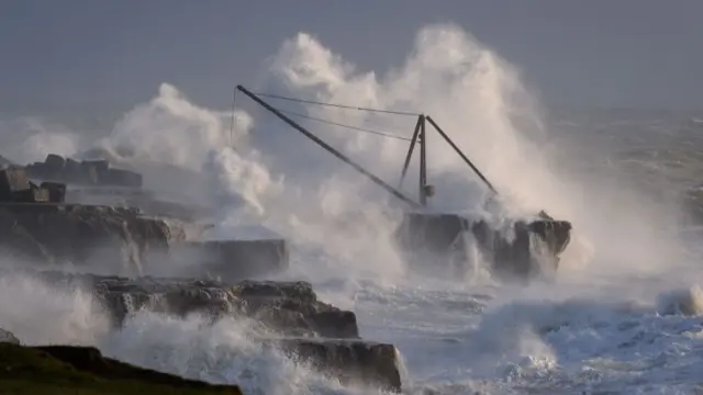 Waves crash ashore at Portland Bill in England