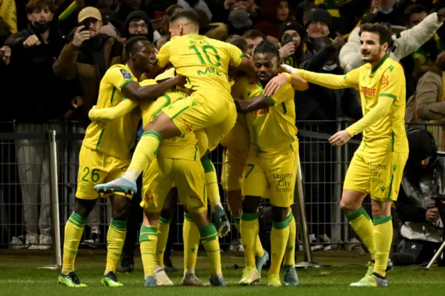 Nantes celebrate a goal v PSG