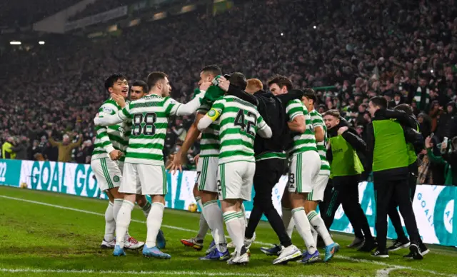 Celtic celebrate the first of Reo Hatate's goals