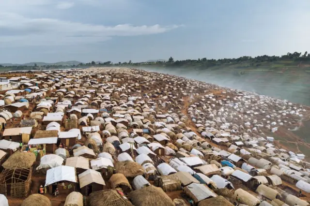 An aerial photograph of camp 60km from Bunia, the provincial capital of Ituri in north-eastern Democratic Republic of Congo - December 2021