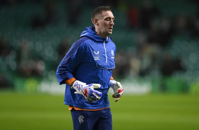 Rangers goalkeeper Allan McGregor warming up at Celtic Park
