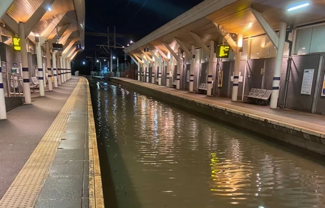 Flooded railway station