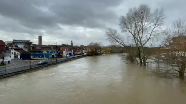 Flooded River Severn in Shrewsbury