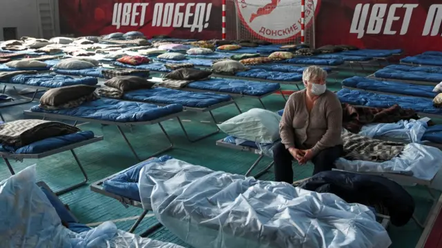 A view shows a temporary accommodation centre for evacuees from the separatist-controlled regions of eastern Ukraine, which is located at a local sports school in the city of Taganrog in the Rostov region, Russia February 21, 2022.