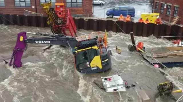 Flood defences on the River Aire in Leeds.