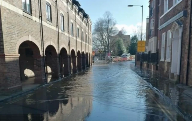 Skeldergate in York under flood-water