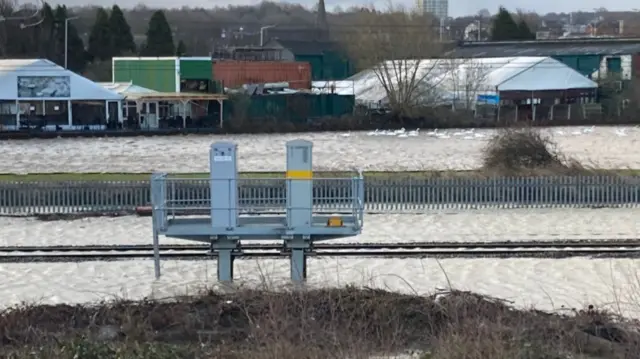 Flooded tram tracks