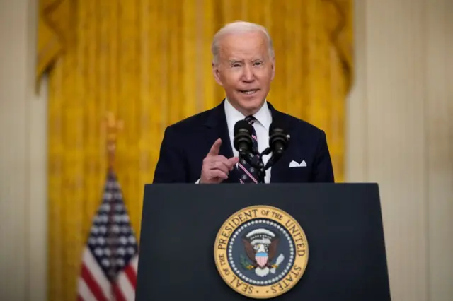 US President Joe Biden speaking at the White House on Tuesday