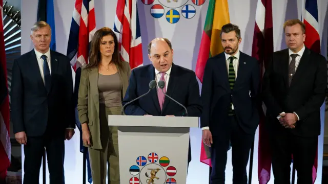 Ben Wallace addresses media at a meeting of the defence ministers of the Joint Expeditionary Force nations