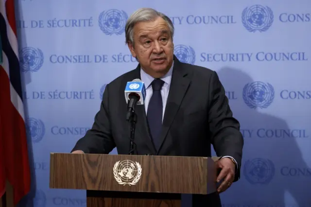 UN Secretary General António Guterres during a news briefing in New York. Photo: 22 February 2022