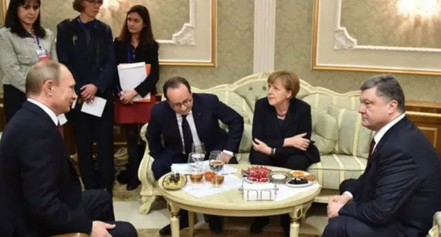 Vladimir Putin, Francois Hollande, Angela Merkel, Petro Poroshenko